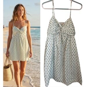 Roller Rabbit Women XL White Green Polka Dot Smocked Back Cotton Sun Dress